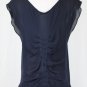 Mina Stone New York Navy Blue Sleeveless Silk Draped and Shirred Dress S