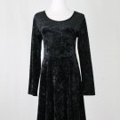 Vintage Express Tricot Black Stretch Velvet Long sleeve Knee Length Dress S