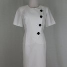 Vintage Revillon Paris Classic White Pique Cotton Short Sleeve Sheath Dress 38 S