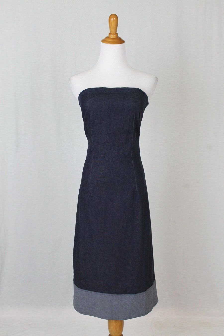 3B Made in America Strapless Dark Wash Stretch Denim Below the Knee dress M NEW