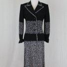 Vintage DAVID HAYES Black & White Silk Suit Pleated Skirt Ensemble Size 6 38