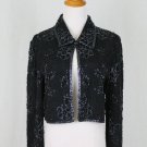 Vintage Adrianna Papell Black Hand Beaded 100% Silk Art Deco Inspired Jacket M