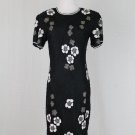 Vintage Papell Boutique Beaded Sequined Floral 1930's Deco Short Sleeve Dress 8