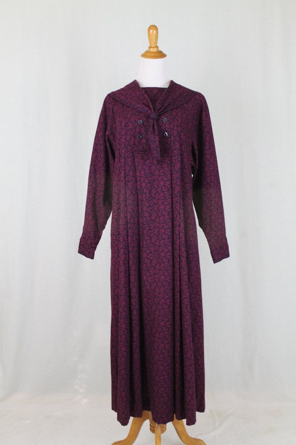 Vintage Laura Ashley Edwardian Wool Blend Flannel Sailor Dress Maxi Midi 10