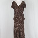 Adrianna Papell Beaded Brown Silk Batik 1920's Gatsby Flapper Ensemble Dress 10