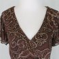 Adrianna Papell Beaded Brown Silk Batik 1920's Gatsby Flapper Ensemble Dress 10