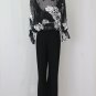 Vintage Joseph Ribkoff Floral Print Sheer Silk Illusion & Black Jumpsuit 6 36 S