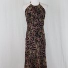 NINE WEST Black Optic Swirl Print Silk Midi Length Bias cut Halter Dress 6 NWOT
