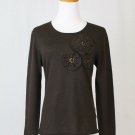 LOUIS FERAUD Fine Wool Embellished Sweater Chocolate Brown Beaded 40 8 S M