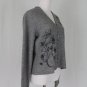 Vintage J. JILL Merino Wool Cardigan Sweater Hand Embroidered Gray & Black S