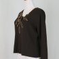 Vintage Adrianna Papell Brown Wool Blend Embroidered V-Neck Sweater Sz Medium