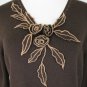 Vintage Adrianna Papell Brown Wool Blend Embroidered V-Neck Sweater Sz Medium