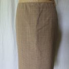 BCBG Max Azria Beige Glen Plaid Wool blend Leather Trim pencil skirt  S