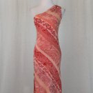 Vintage Express One shoulder Bias Cut Peach 100% Silk Chiffon Mid Calf Dress 0