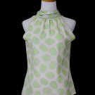 Louis Feraud Pussy Bow Silk Halter Blouse Shell Pastel Green Polka Dots 8 38 M