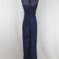 Vintage Carole Little 90's Navy Blue Tie Dye Chiffon Palazzo Pant Jumpsuit 6 S