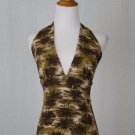 Eva Franco ModCloth Vintage Inspired Brown Starburst print Halter top EUC Sz 2