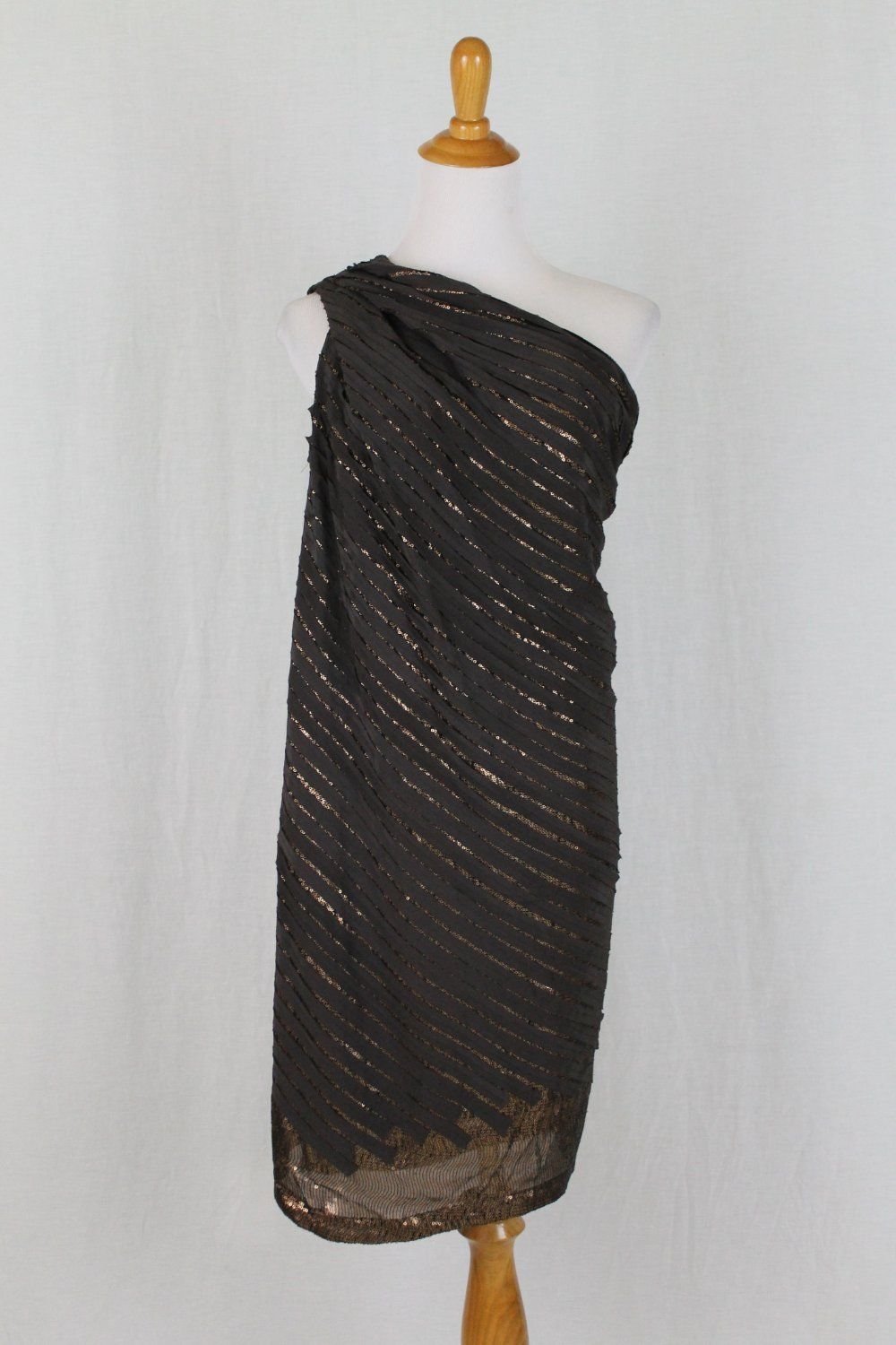 Sachin + Babi Sequined Silk One Shoulder Evening Dress  Brown & Copper NWT 4 S