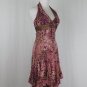 Vintage Diane Freis Hand Beaded Silk Halter Dress Pink & Brown Leopard Print 4 S