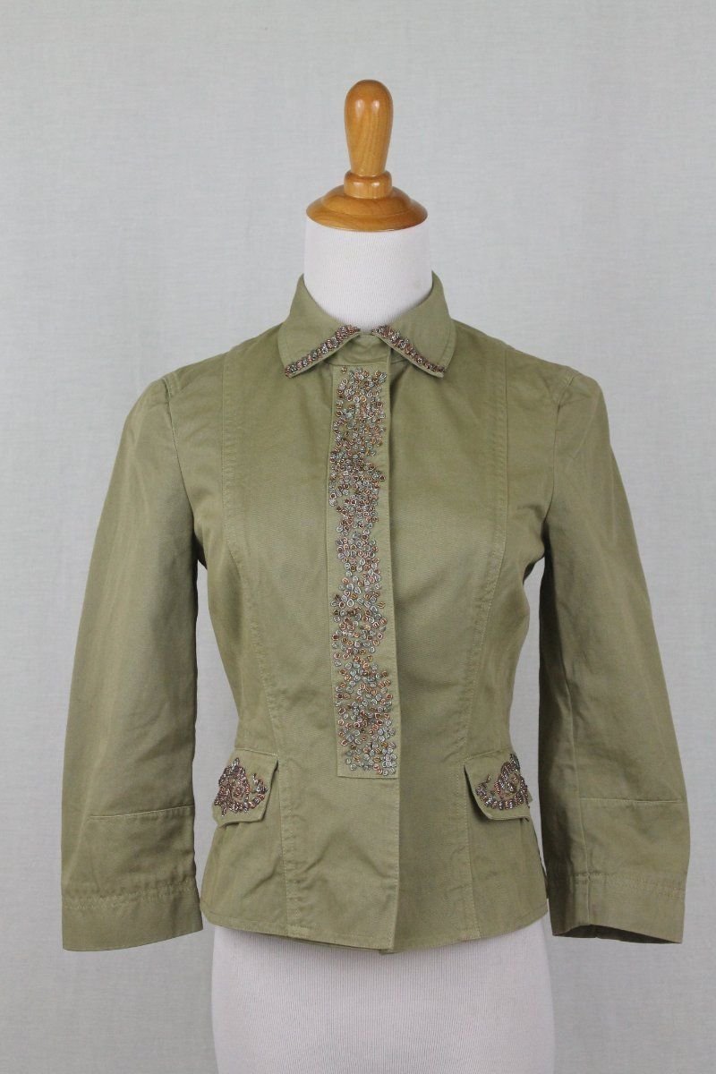 Philosophy di Alberta Ferretti Olive Green Embellished Victorian Jacket 40