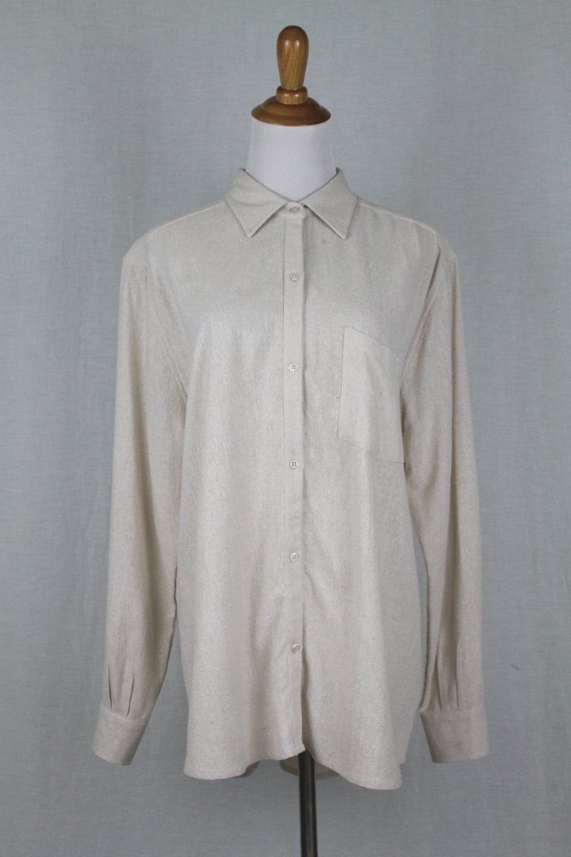 Swildens Paris Beige Raw Silk Oversized Button Down Blouse Size T-1 Small