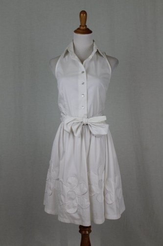 Walter Voulaz Italy Sleeveless White Stretch Cotton Retro Shirtwaist Dress 40 4 Walter Voulaz Italy Sleeveless White Stretch Cotton Retro Shirtwaist Dress 40 4