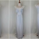 Vintage 1920's 1930's Baby Blue Silk & White Lace Long Bias Cut Nightgown 38 M