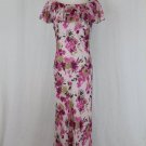Adrianna Papell Long Pink Floral Silk Chiffon 1920's Style Bias Cut Dress Gown 8