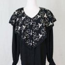 Hairston Roberson Camisa Embroidered Black & Whitq Poets Blouse Size Large