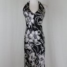 Vintage BETSEY JOHNSON Black and White Beaded Silk Below The Knee Halter Dress 6