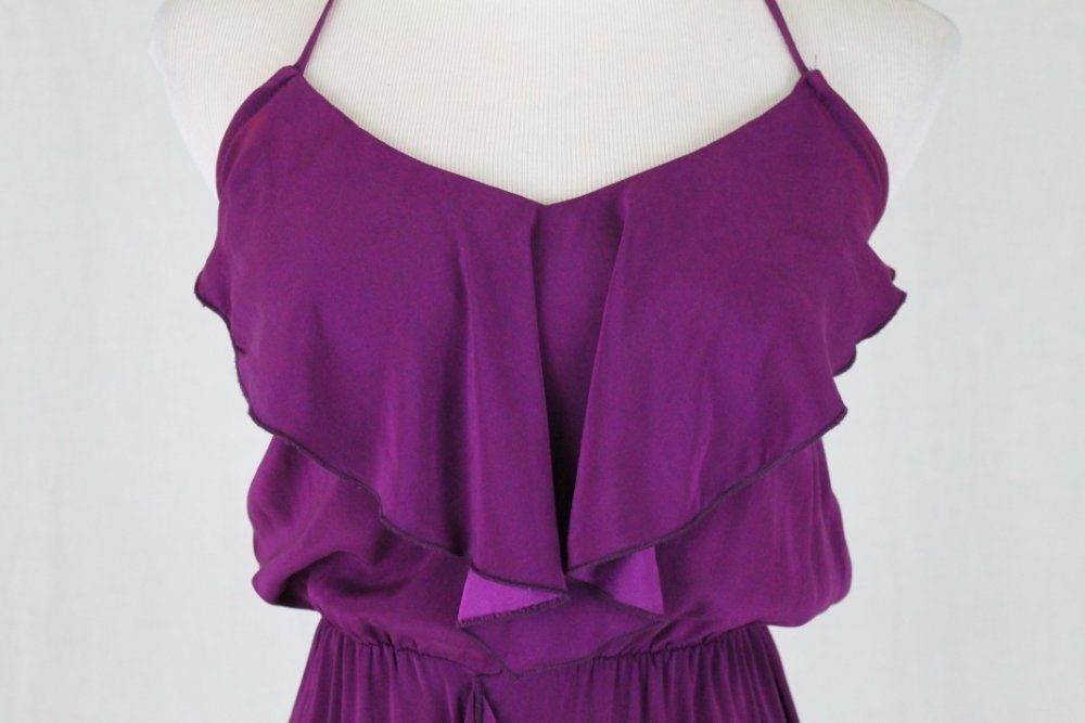 Alisha Levine Purple Silk Halter Dress Mid Length Ruffled Silk Blouson Waist Xs 6870