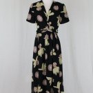 Armani Collezioni Black & Beige Floral Short Sleeve Long A-Line Shirt Dress 6 40
