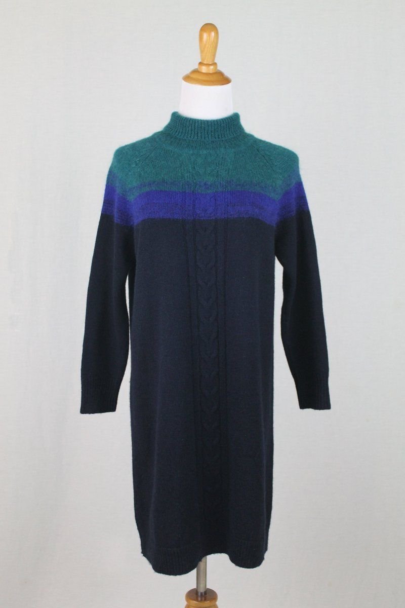 Shoshanna Blue Wool and Mohair Blend Turtleneck Sweater Dress NEW M