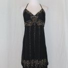 Adrianna Papell Beaded Black Silk 1920's Flapper Inspired Halter Dress Gatsby 10