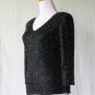 Lawrence Kazar 1940's Inspired Glass Beaded Black Silk 3/4 Sleeve V-Neck Top S