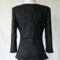 Lawrence Kazar 1940's Inspired Glass Beaded Black Silk 3/4 Sleeve V-Neck Top S