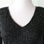 Lawrence Kazar 1940's Inspired Glass Beaded Black Silk 3/4 Sleeve V-Neck Top S