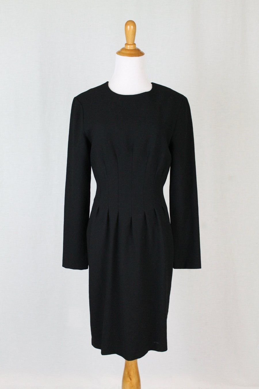 LAURA ASHLEY Black Wool Long Sleeved Sheath Dress Made in England USA Sz 4
