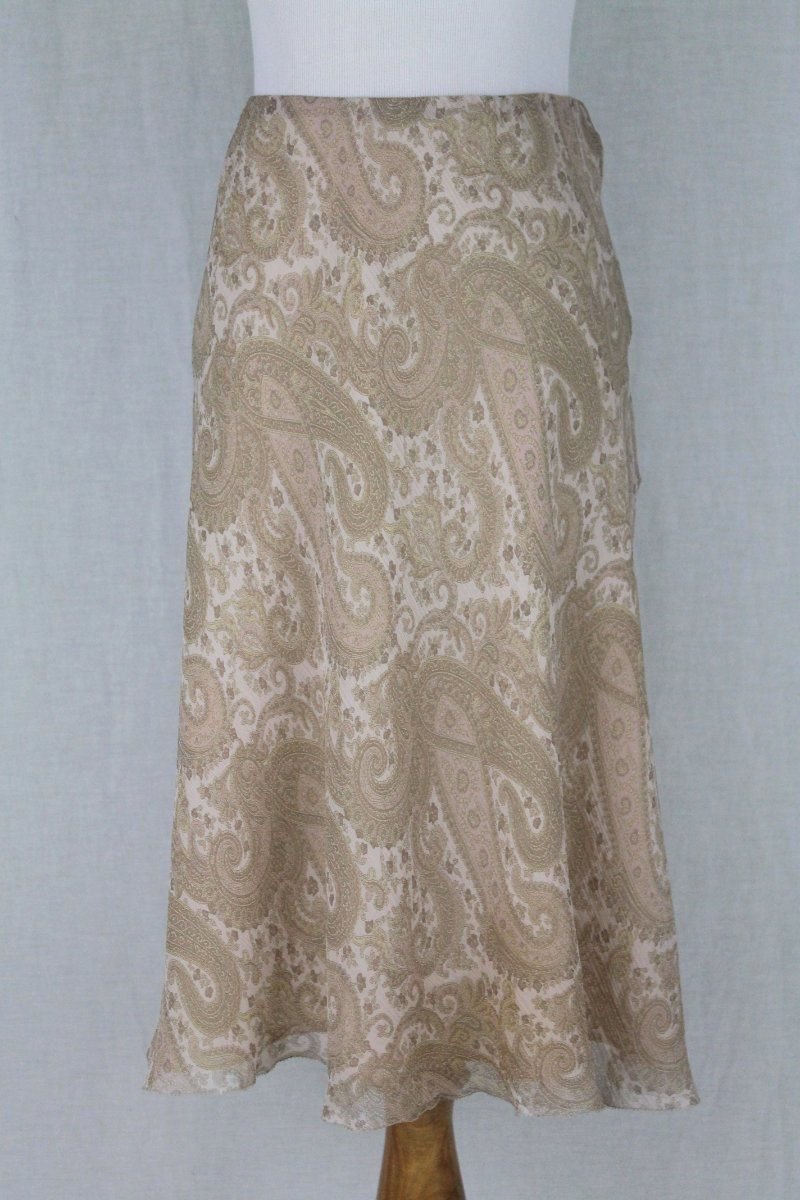 Lauren by Ralph Lauren Blush Beige Paisley Bias Cut Silk Skirt S
