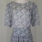 Vintage Liberty London Pastel Blue Floral Print Mid Calf Dress S