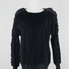 Bodalia Vintage 1980's Embellished Oversized Black Velour Ruffled Sweater Medium