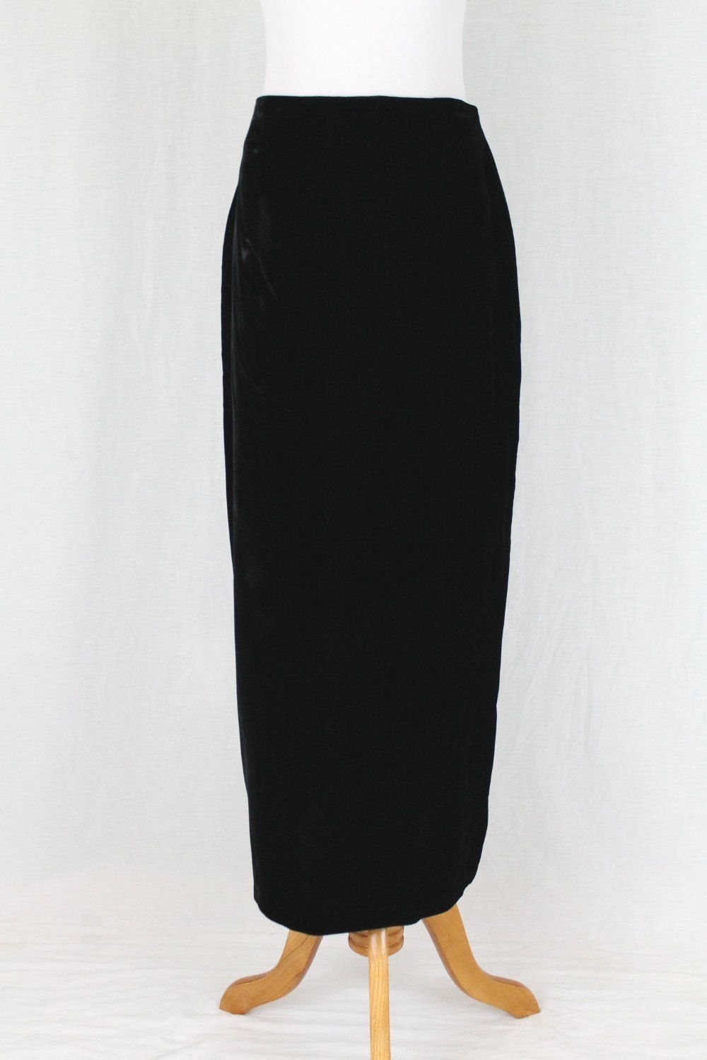 Vintage Norma Kamali Long Black Velvet High Waist Evening Skirt Made in USA S 6