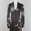 Trina Turk 100% silk 1930's 40's Inspired Print Long sleeved Dress Espresso 0