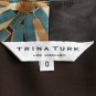 Trina Turk 100% silk 1930's 40's Inspired Print Long sleeved Dress Espresso 0