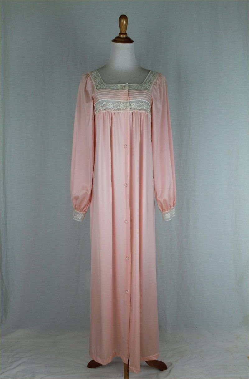Vintage Gossard Artemis Long Peachy Pink Victorian Inspired Nylon Nightown M
