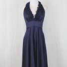 Adrianna Papell Boutique Beaded Navy Blue Silk Halter Dress With Ruffled Trim 6