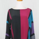 Vintage Jack Mulqueen Silk Dolman Sleeve Colorblock Long Sleeve Blouse Medium