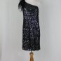 Tahari  Black Sequined 1920's Inspired Ostrich Trim One shoulder Dress Deco 2