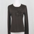 Louis Feraud Chocolate Brown Embellished Wool Scoop Neck Pullover Sweater 8 M 40