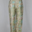 BADGLEY MISCHKA Couture Silk Brocade Cigarette Pants Pastel Green, Pink & Gold 2